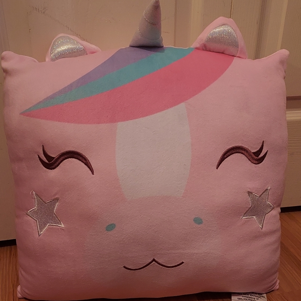 Your Zone Unicorn Plush Snuggly Pillow Pink Square Soft Unused Large Rainbow